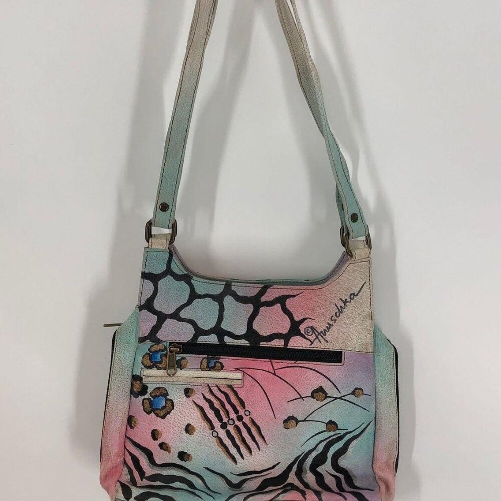 ANUSCHKA Women's Hand Painted Leather Animal Floral Zip Around Shoulder Bag